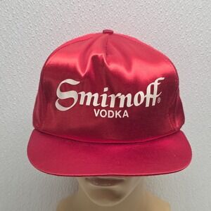 Vintage Smirnoff Vodka Red Satin Snapback Cap Hat Made In USA